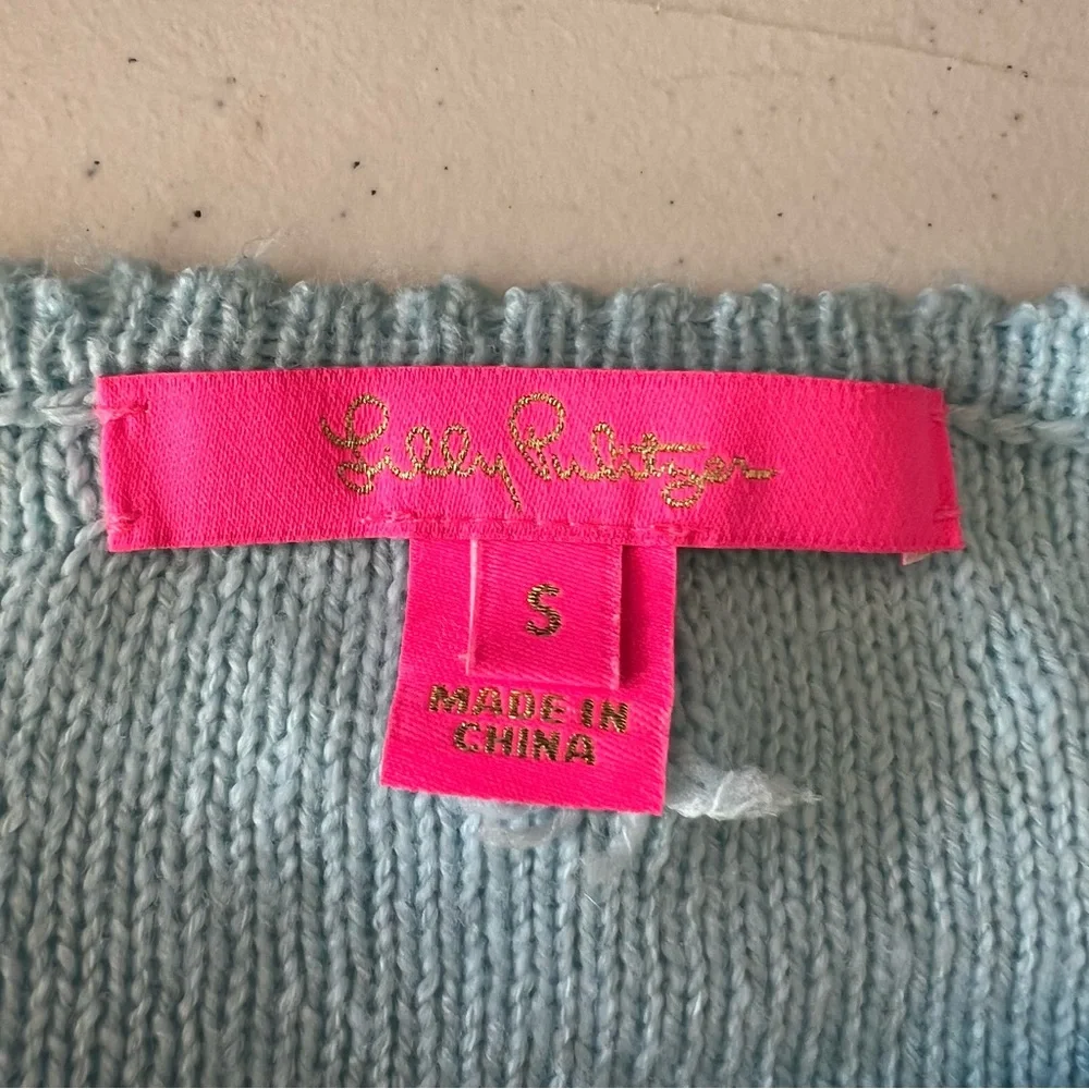 LILLY PULITZER Kippa Pom Pom Sweater Light Blue Sz S Ballon Sleeves Cotton Blend - Picture 15 of 15